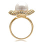 1W103 - Gold Brass Ring with Synthetic Pearl in White-4