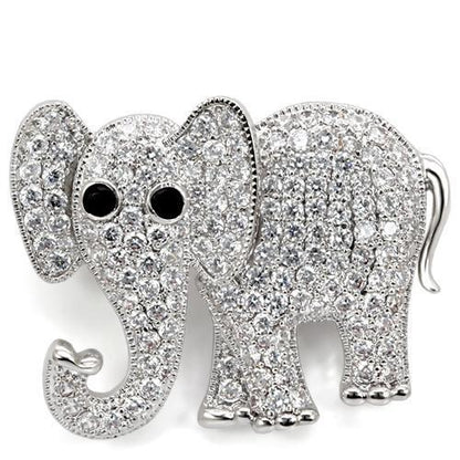 1W125 - Imitation Rhodium Brass Brooches with AAA Grade CZ  in Black Diamond-0