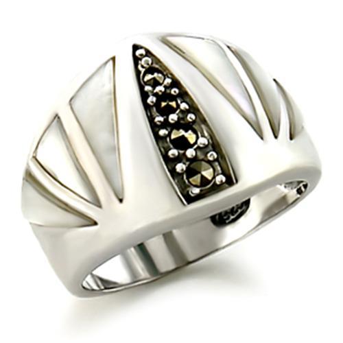 20103 - Antique Tone 925 Sterling Silver Ring with Precious Stone Conch in White-0