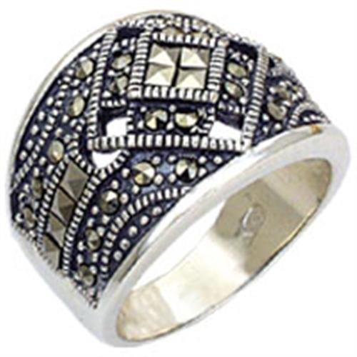 20114 - Antique Tone 925 Sterling Silver Ring with Semi-Precious Jade in Jet-0