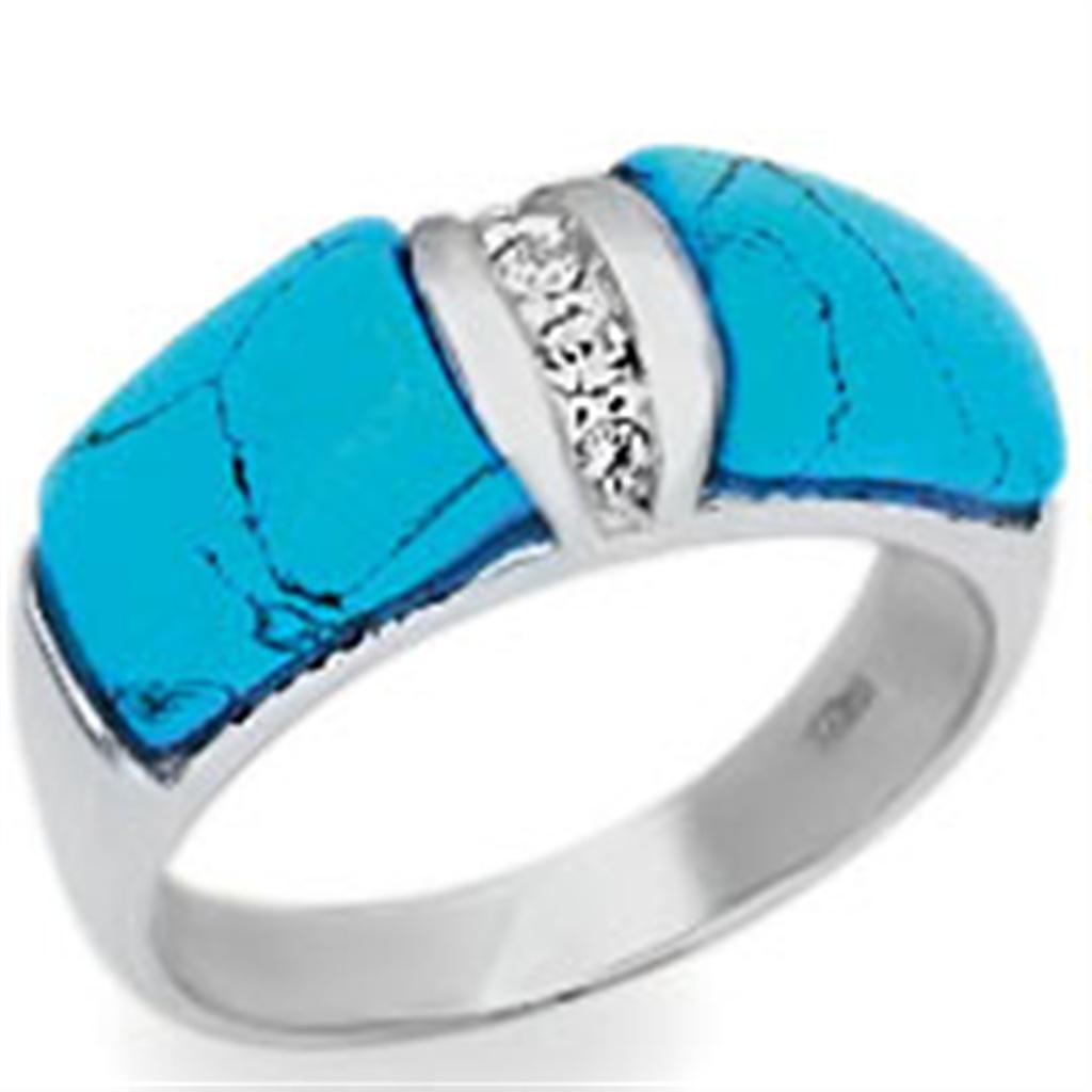 20611 - High-Polished 925 Sterling Silver Ring with Synthetic Turquoise in Sea Blue-0