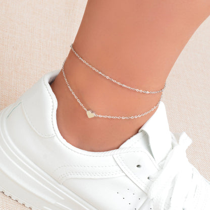 Womens Layered Chain Heart Anklet Foot Chain Beach Ankle Jewellery Bracelet Gift-0