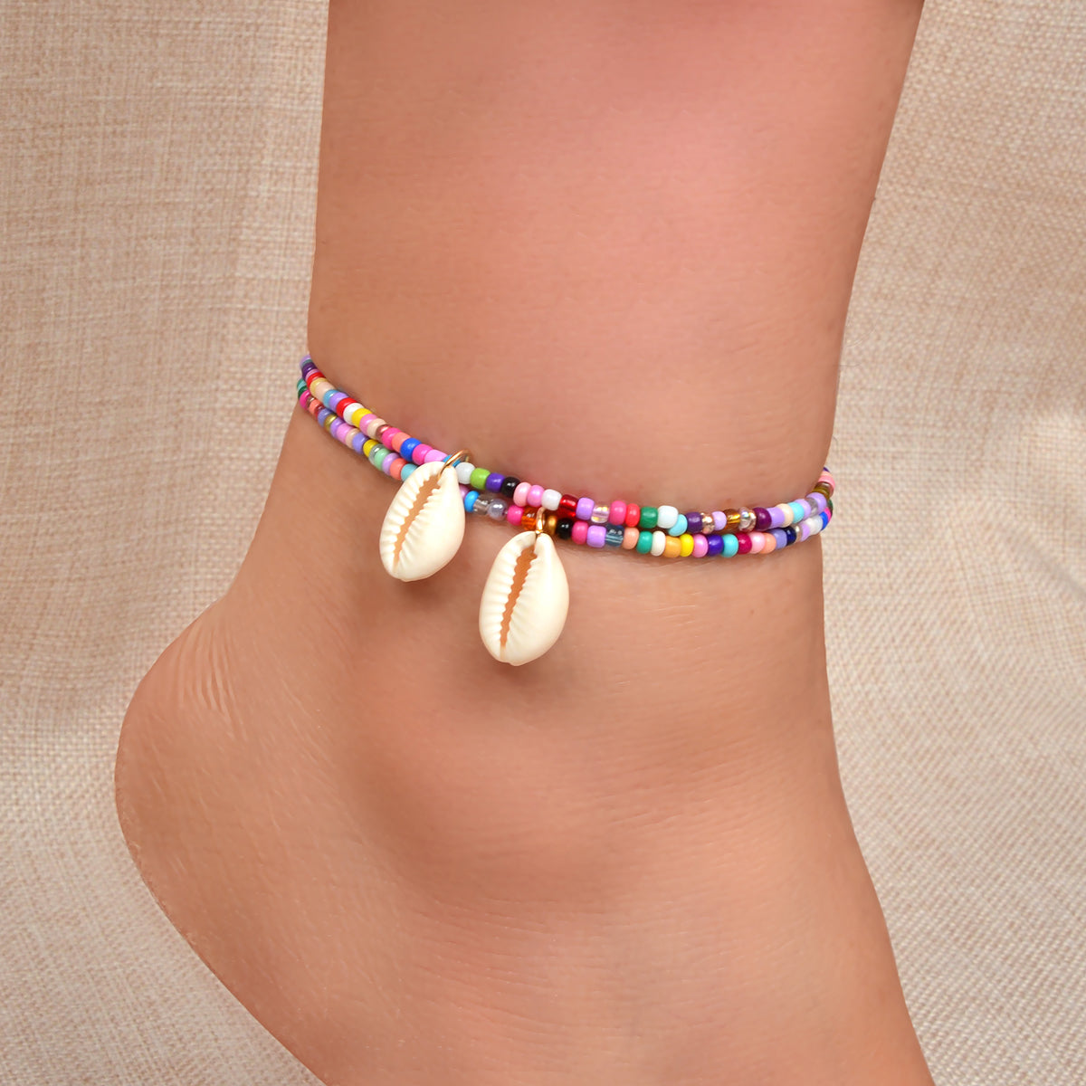 2 pcs Handmade Boho Colourful Beads Shell Charm Ankle Bracelets Foot Anklet Set-0