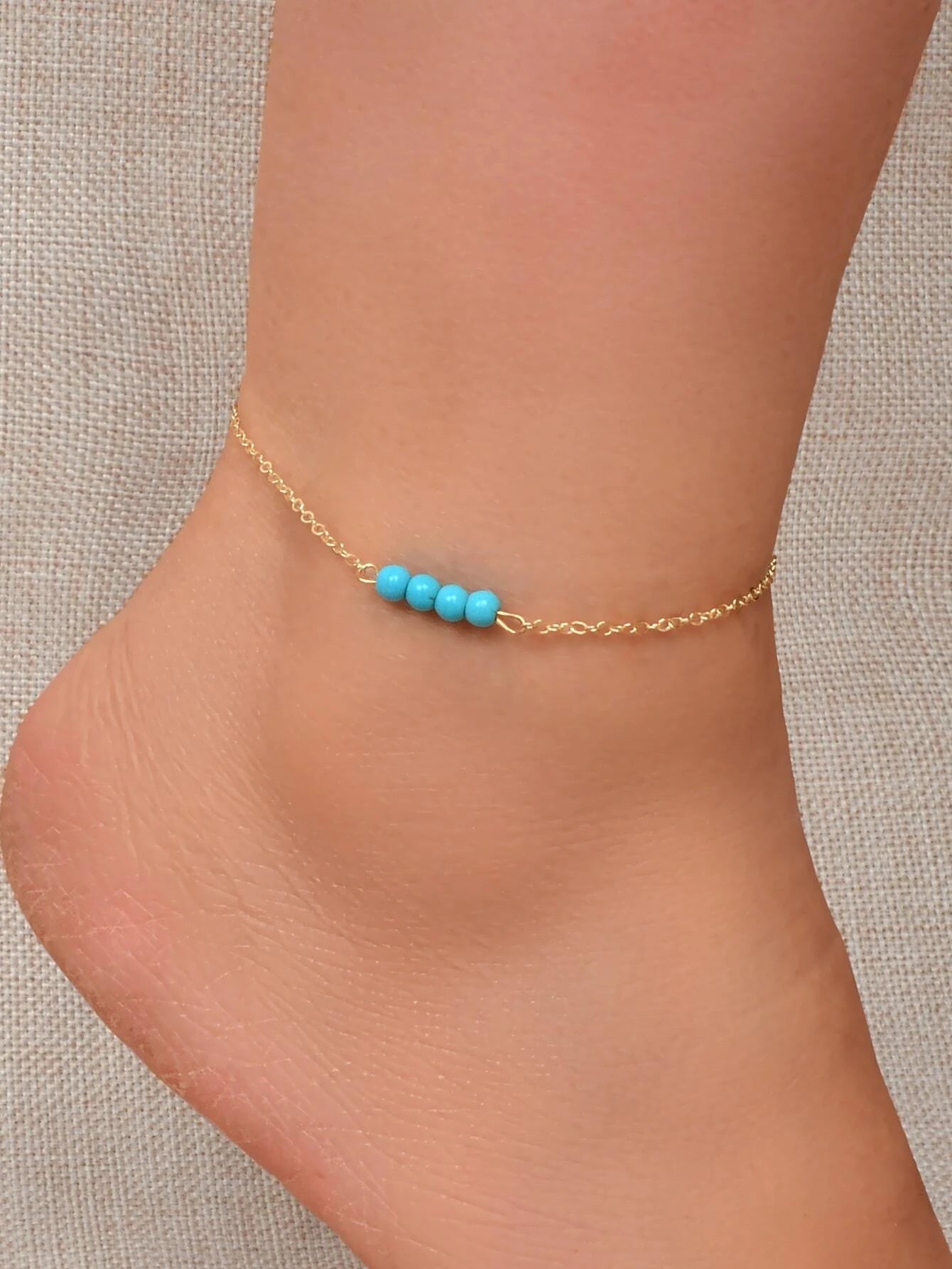 Handmade Blue Beaded Anklets Boho Gold Chain Ankle Bracelets Holiday Foot Anklet-0