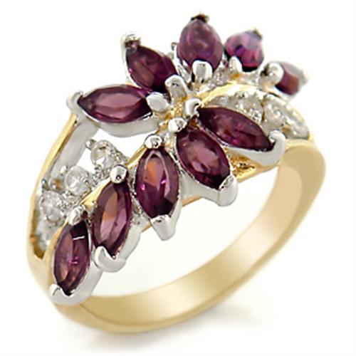 2W001 - Gold+Rhodium Brass Ring with Top Grade Crystal  in Amethyst-0