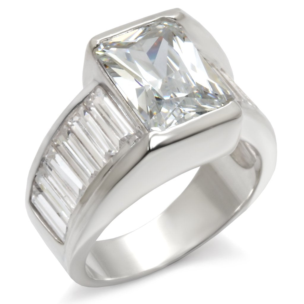 30331 - High-Polished 925 Sterling Silver Ring with AAA Grade CZ  in Clear-0