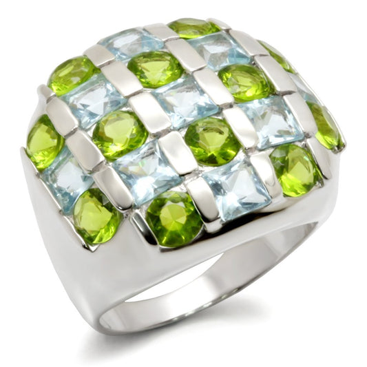 30825 - High-Polished 925 Sterling Silver Ring with AAA Grade CZ  in Multi Color-0