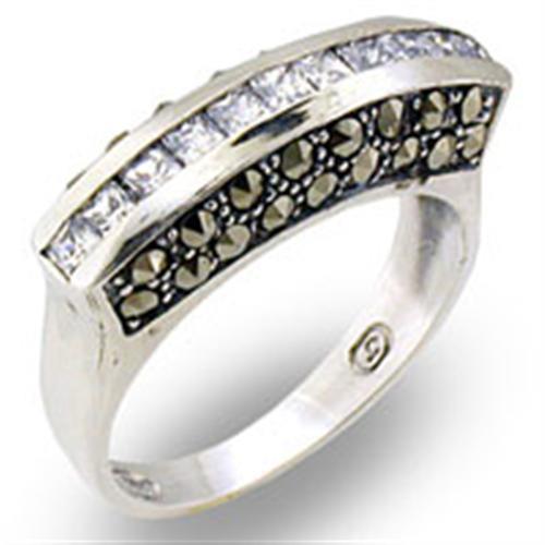 31010 - Antique Tone 925 Sterling Silver Ring with AAA Grade CZ  in Clear-0