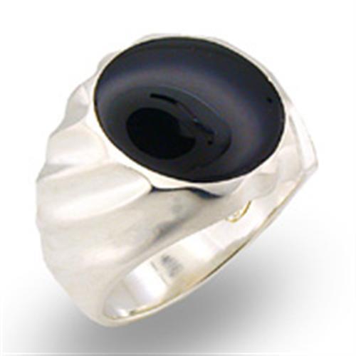 31501 - High-Polished 925 Sterling Silver Ring with Semi-Precious Onyx in Jet-0
