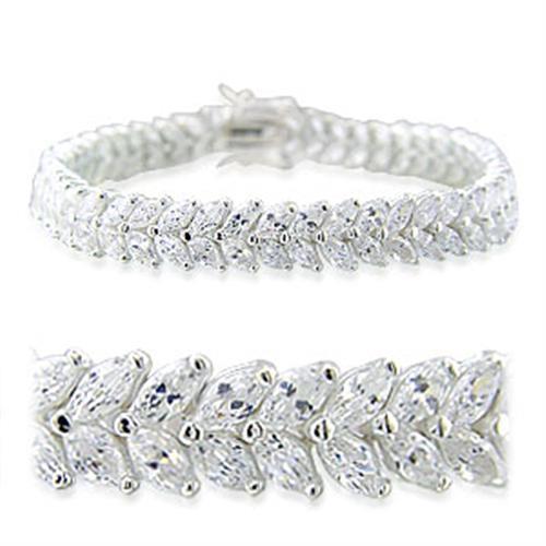 31919 - High-Polished 925 Sterling Silver Bracelet with AAA Grade CZ  in Clear-0