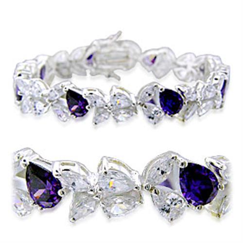 31924 - High-Polished 925 Sterling Silver Bracelet with AAA Grade CZ  in Amethyst-0