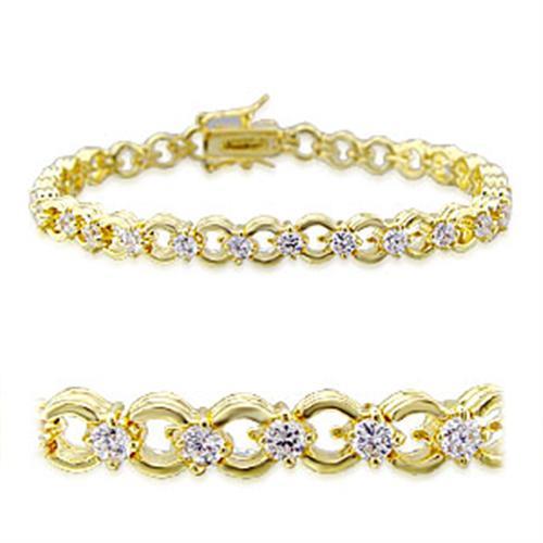 32005 - Gold Brass Bracelet with AAA Grade CZ  in Clear-0