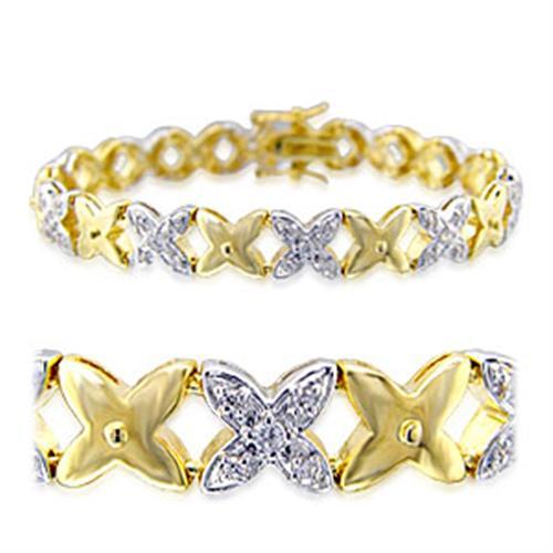 32014 - Gold+Rhodium Brass Bracelet with AAA Grade CZ  in Clear-0