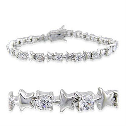32020 - Rhodium Brass Bracelet with AAA Grade CZ  in Clear-0