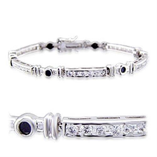 32021 - Rhodium Brass Bracelet with AAA Grade CZ  in Jet-0