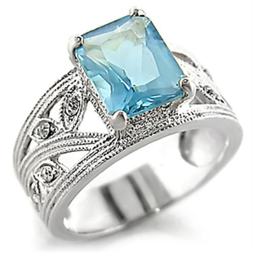 32835 - High-Polished 925 Sterling Silver Ring with Synthetic Spinel in Sea Blue-0