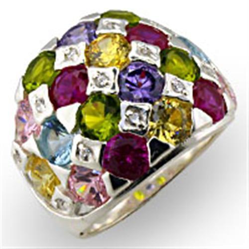 32906 - High-Polished 925 Sterling Silver Ring with AAA Grade CZ  in Multi Color-0