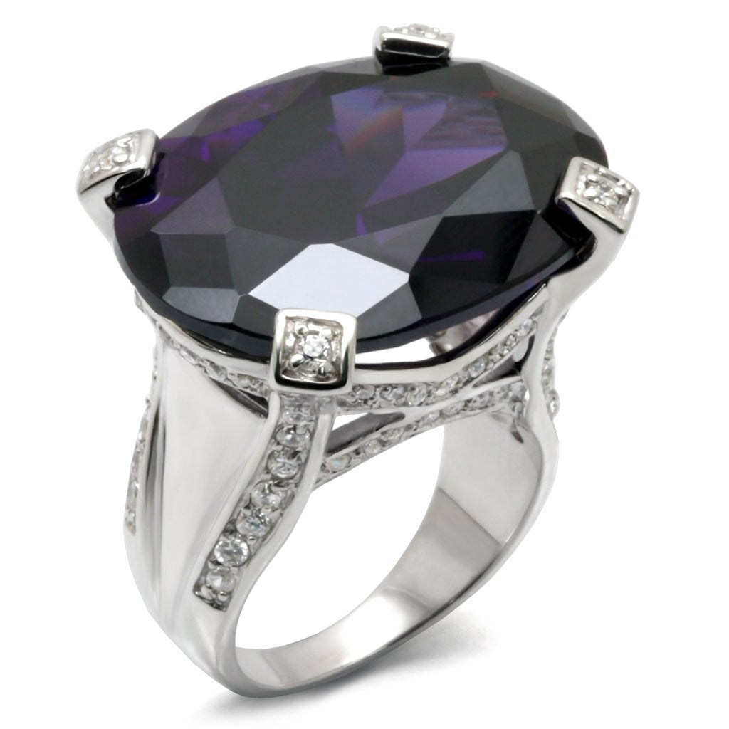 32926 - High-Polished 925 Sterling Silver Ring with AAA Grade CZ  in Amethyst-0