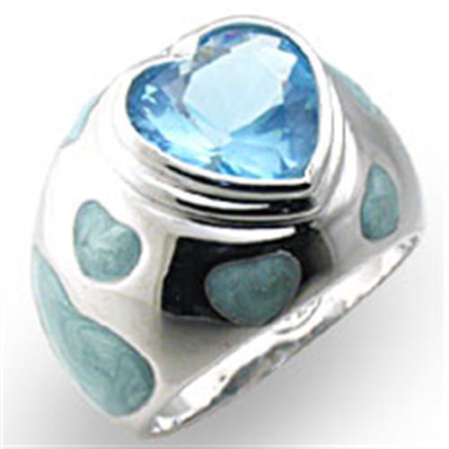 33923 - High-Polished 925 Sterling Silver Ring with Synthetic Spinel in Sea Blue-0