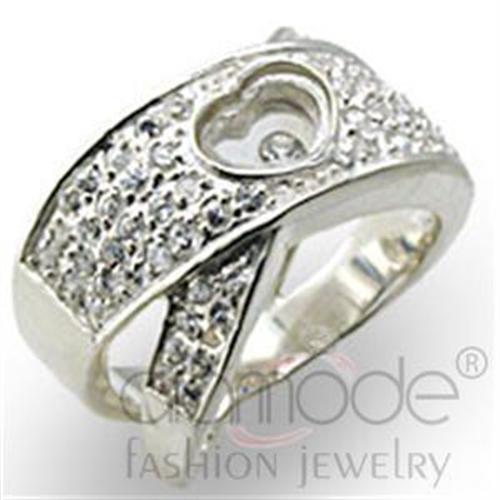 34114 - High-Polished 925 Sterling Silver Ring with Top Grade Crystal  in Clear-0