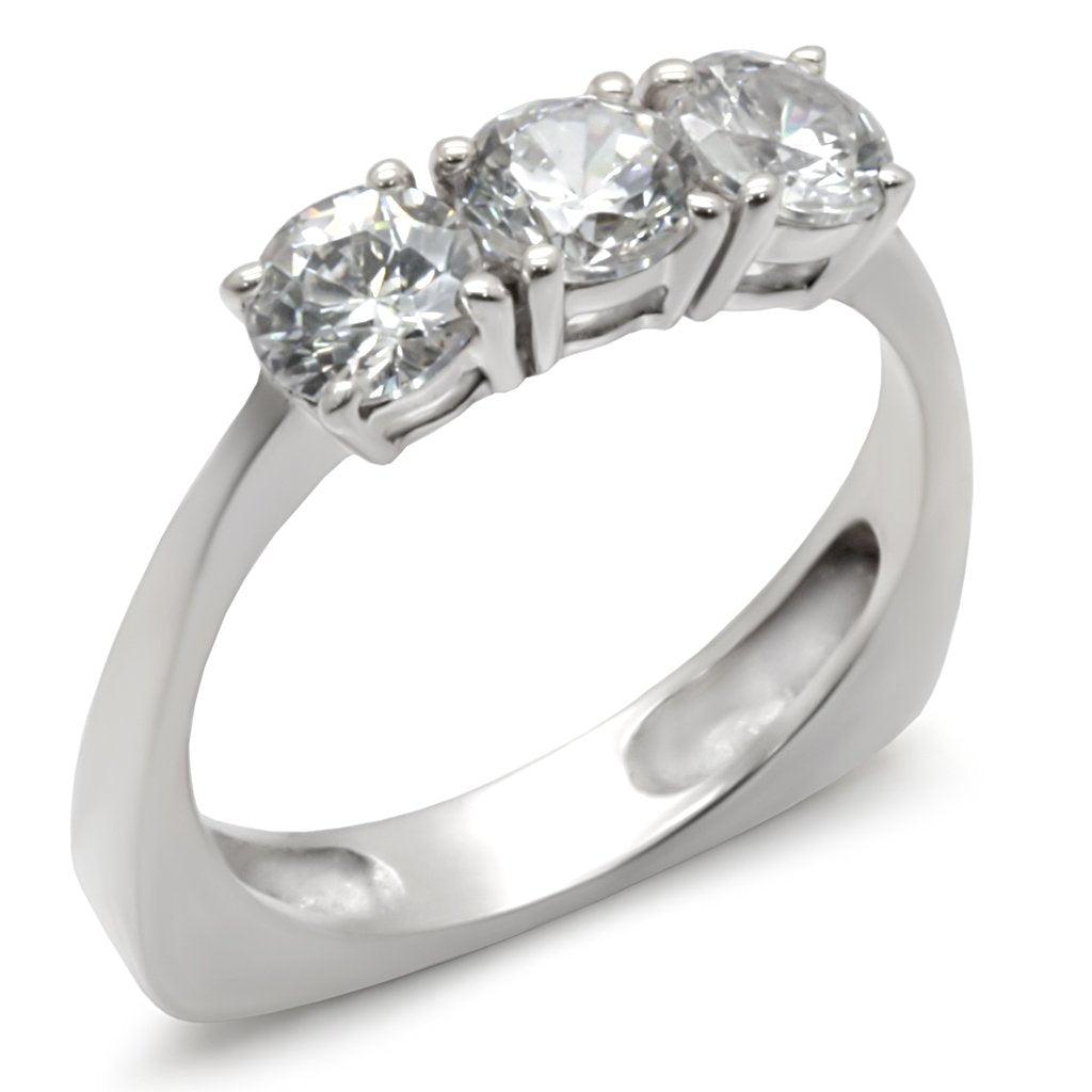34418 - High-Polished 925 Sterling Silver Ring with AAA Grade CZ  in Clear-0