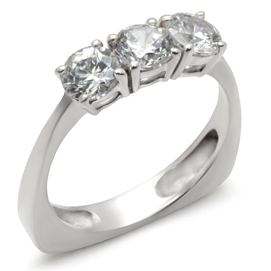 34418 - High-Polished 925 Sterling Silver Ring with AAA Grade CZ  in Clear-0