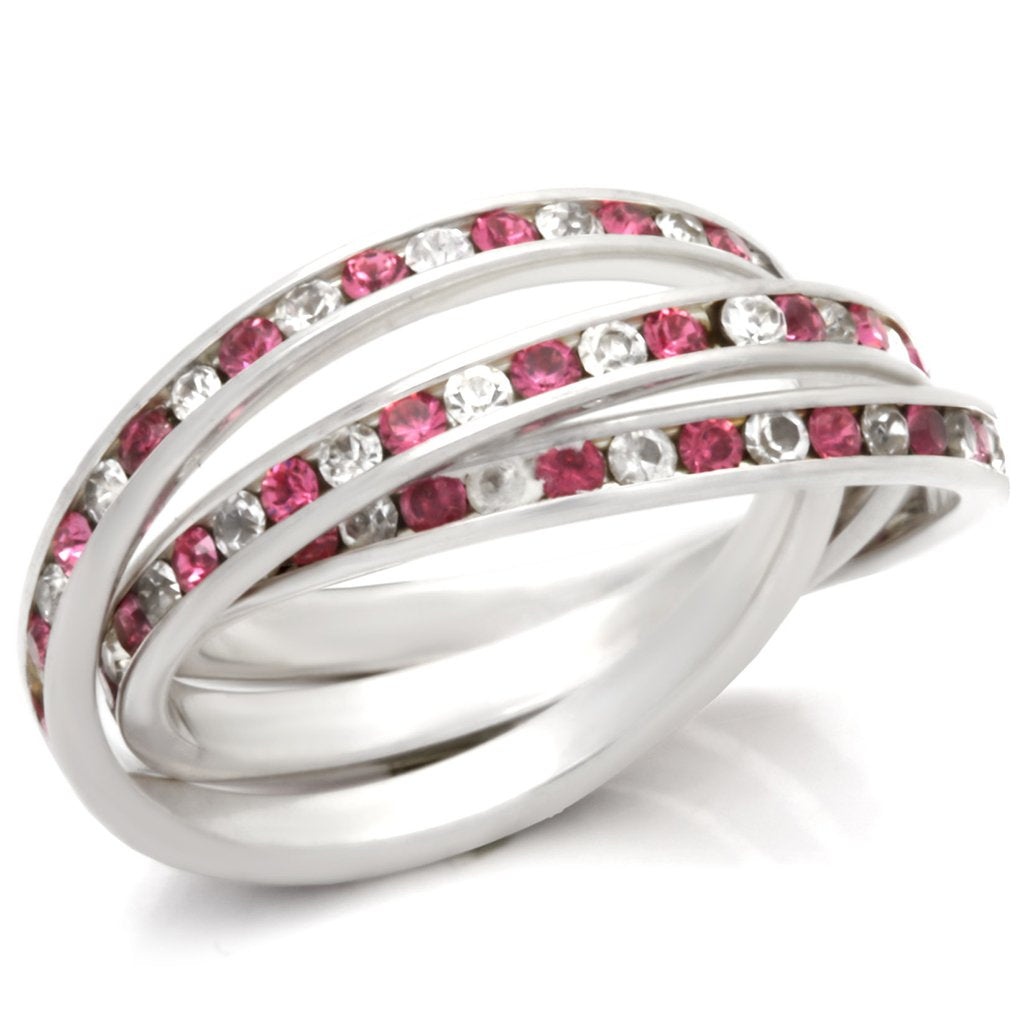 35110 - High-Polished 925 Sterling Silver Ring with Top Grade Crystal  in Rose-0