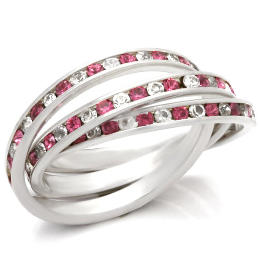 35110 - High-Polished 925 Sterling Silver Ring with Top Grade Crystal  in Rose-0