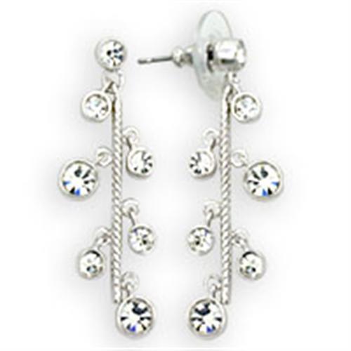 36409 - High-Polished 925 Sterling Silver Earrings with Top Grade Crystal  in Clear-0