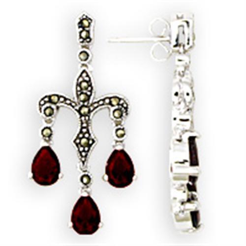 36901 - Antique Tone 925 Sterling Silver Earrings with AAA Grade CZ  in Garnet-0