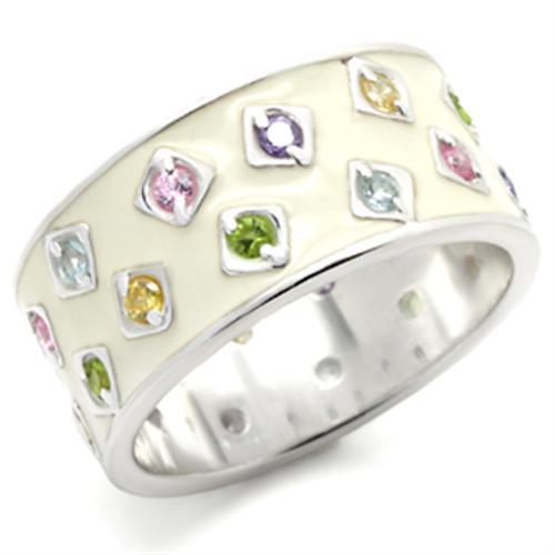 37405 - High-Polished 925 Sterling Silver Ring with AAA Grade CZ  in Multi Color-0