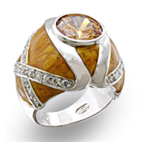 37414 - High-Polished 925 Sterling Silver Ring with AAA Grade CZ  in Champagne-0