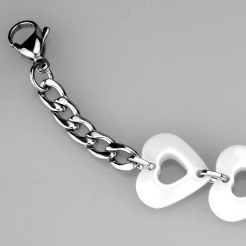 3W1006 - High polished (no plating) Stainless Steel Bracelet with Ceramic  in White-1