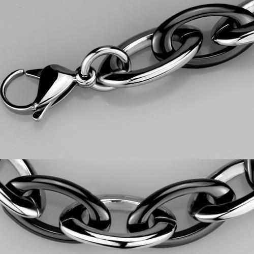 3W1009 - High polished (no plating) Stainless Steel Bracelet with Ceramic  in Jet-1