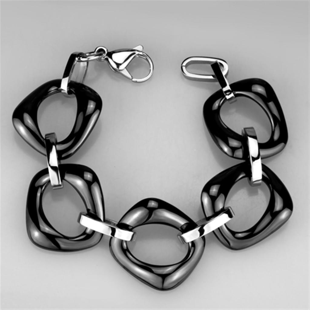 3W1013 - High polished (no plating) Stainless Steel Bracelet with Ceramic  in Jet-2