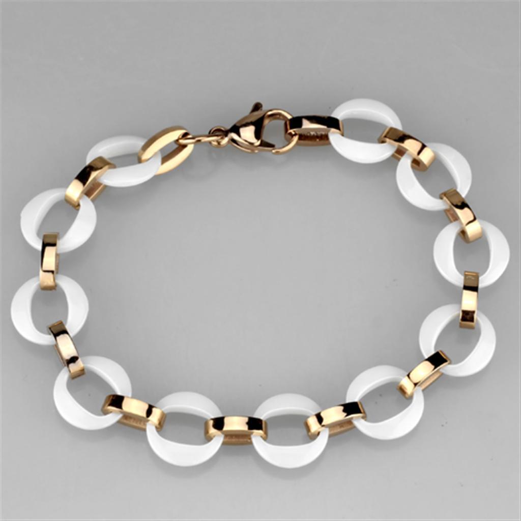 3W1015 - IP Rose Gold(Ion Plating) Stainless Steel Bracelet with Ceramic  in White-2