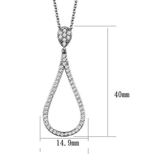 3W1019 - Rhodium Brass Chain Pendant with AAA Grade CZ  in Clear-1
