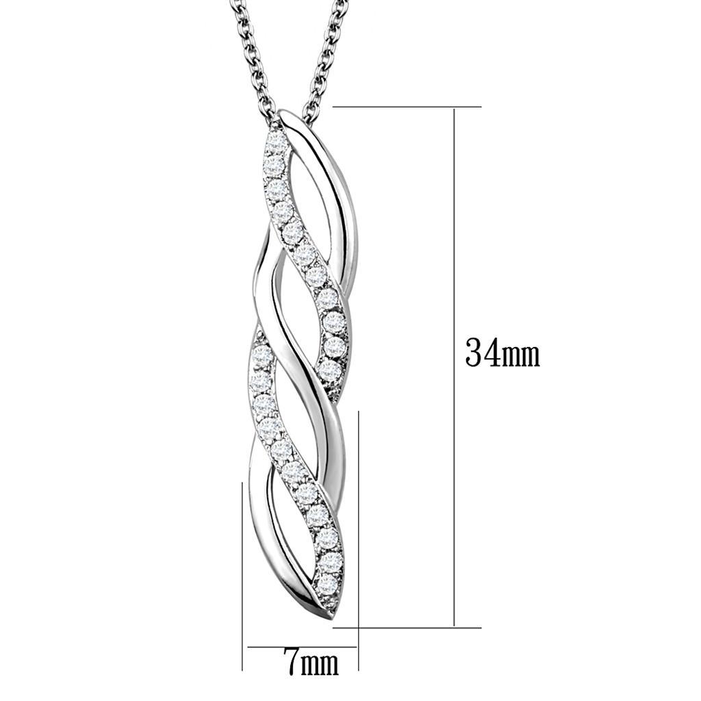 3W1020 - Rhodium Brass Chain Pendant with AAA Grade CZ  in Clear-1