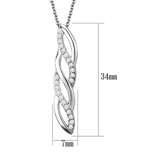 3W1020 - Rhodium Brass Chain Pendant with AAA Grade CZ  in Clear-1