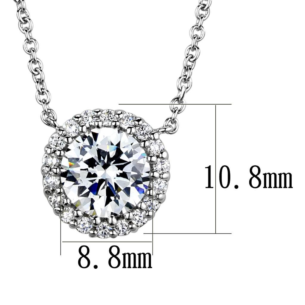 3W1027 - Rhodium Brass Chain Pendant with AAA Grade CZ  in Clear-1