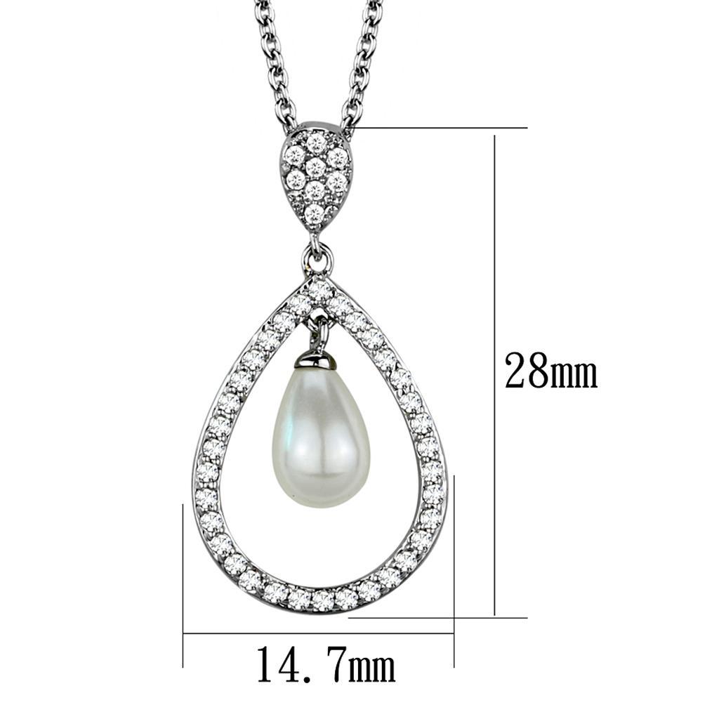 3W1031 - Rhodium Brass Chain Pendant with Synthetic Pearl in White-1
