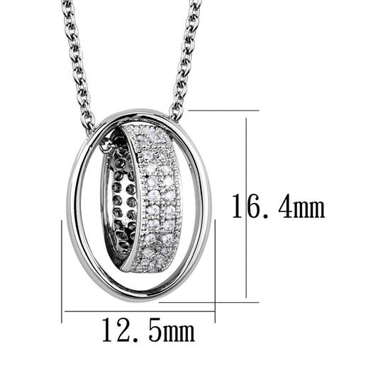 3W1032 - Rhodium Brass Chain Pendant with AAA Grade CZ  in Clear-1