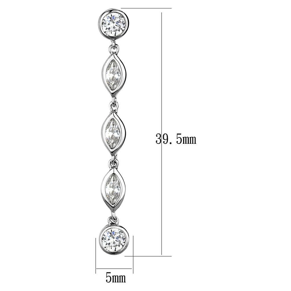 3W1049 - Rhodium Brass Earrings with AAA Grade CZ  in Clear-1