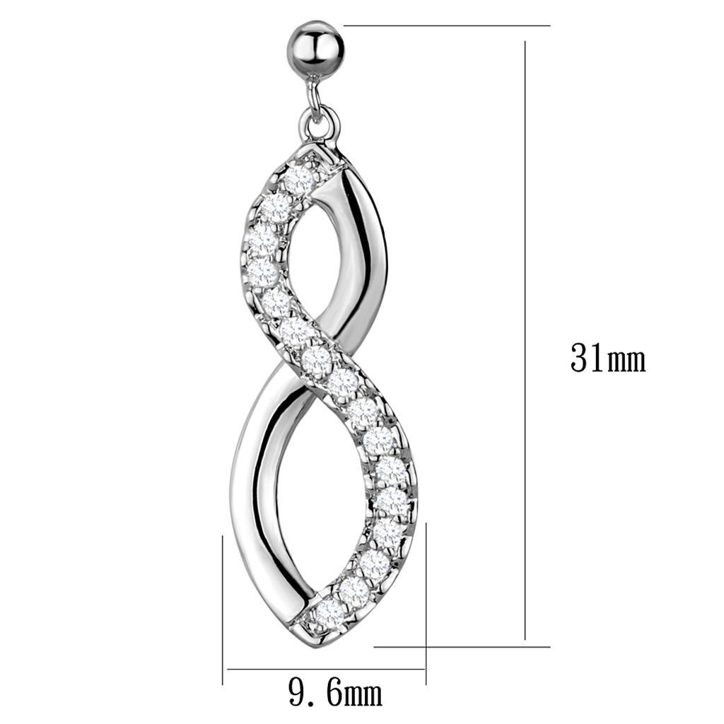 3W1055 - Rhodium Brass Earrings with AAA Grade CZ  in Clear-1