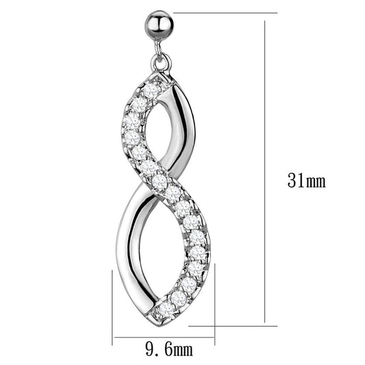 3W1055 - Rhodium Brass Earrings with AAA Grade CZ  in Clear-1