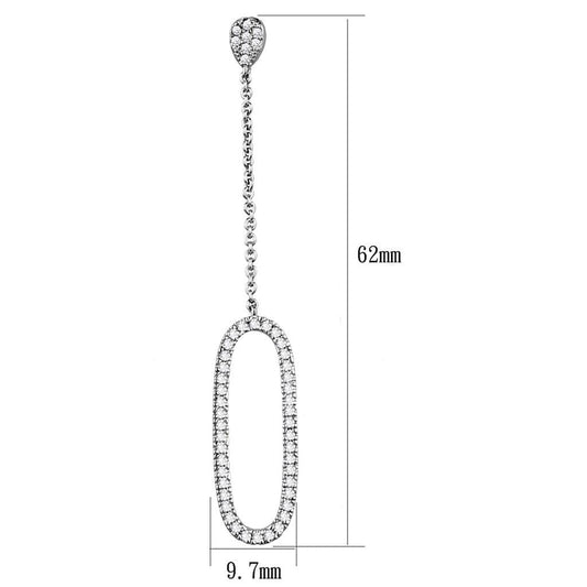 3W1058 - Rhodium Brass Earrings with AAA Grade CZ  in Clear-1