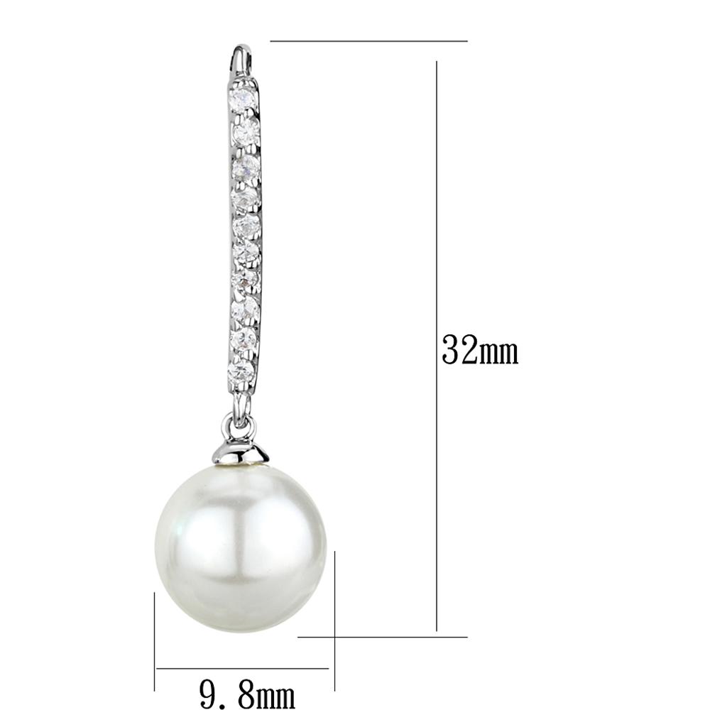 3W1059 - Rhodium Brass Earrings with Synthetic Pearl in White-1