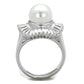 3W1073 - Rhodium Brass Ring with Synthetic Pearl in White-2