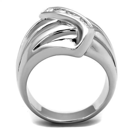 3W1077 - Rhodium Brass Ring with AAA Grade CZ  in Clear-2