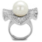 3W1080 - Rhodium Brass Ring with Synthetic Pearl in White-2
